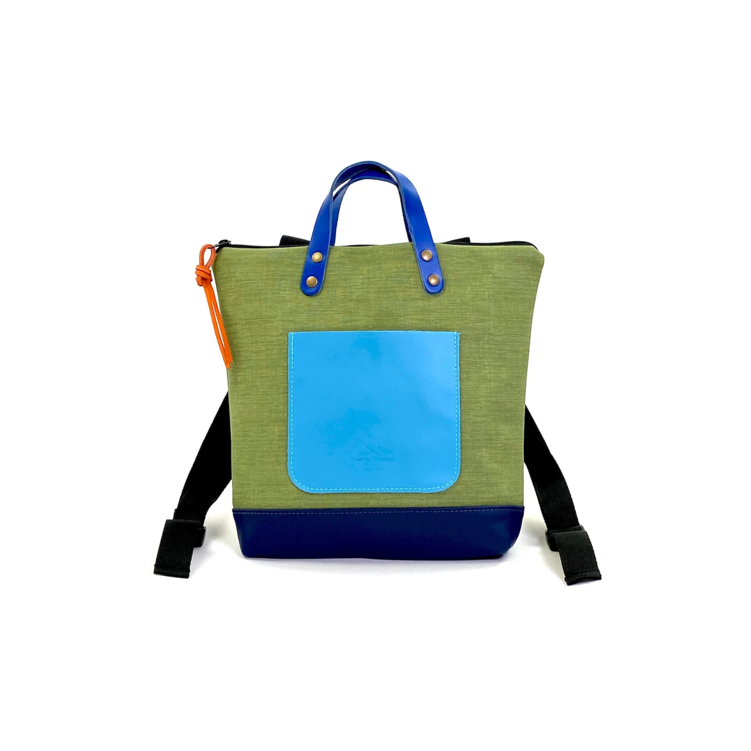 Mochila Daniel Chong Mini Cuadrada Impermeable Verde Y Bolsillo Azul 3 Mochila Daniel Chong Mini Cuadrada Impermeable Verde Y Bolsillo Azul